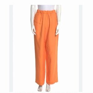Loulou Studio Women's Orange Wide Leg Lien Pants Inari XS beachy Coastal loose